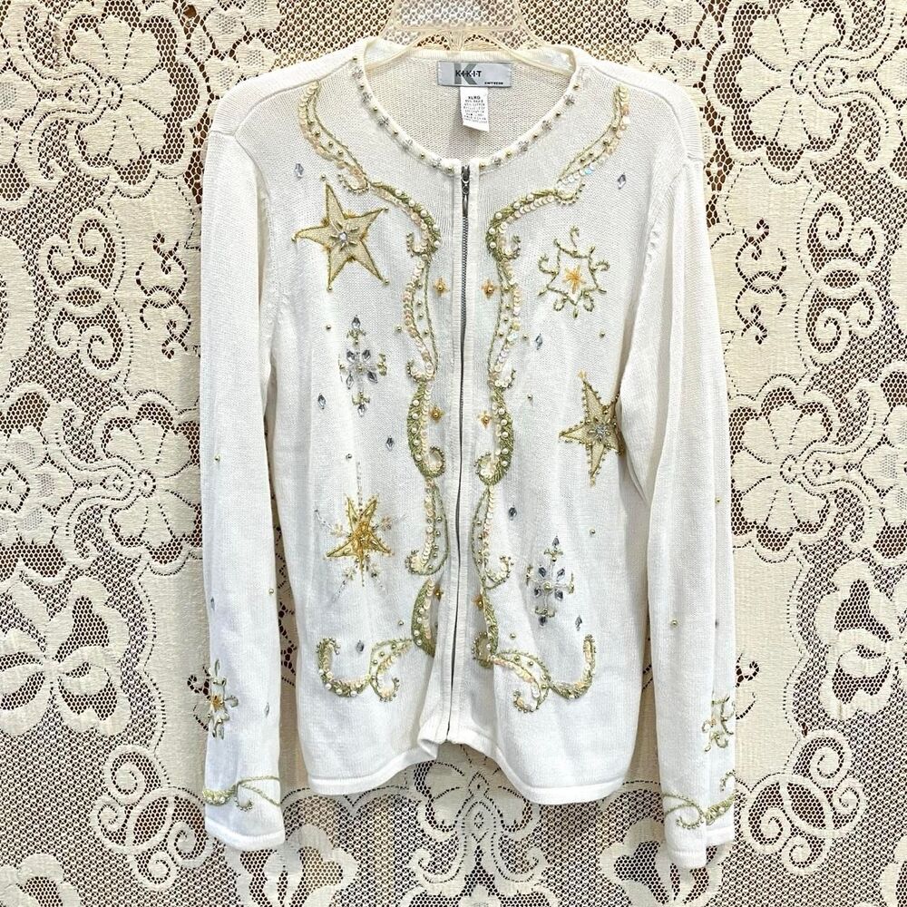 Kikit Women's White and Gold Cardigan